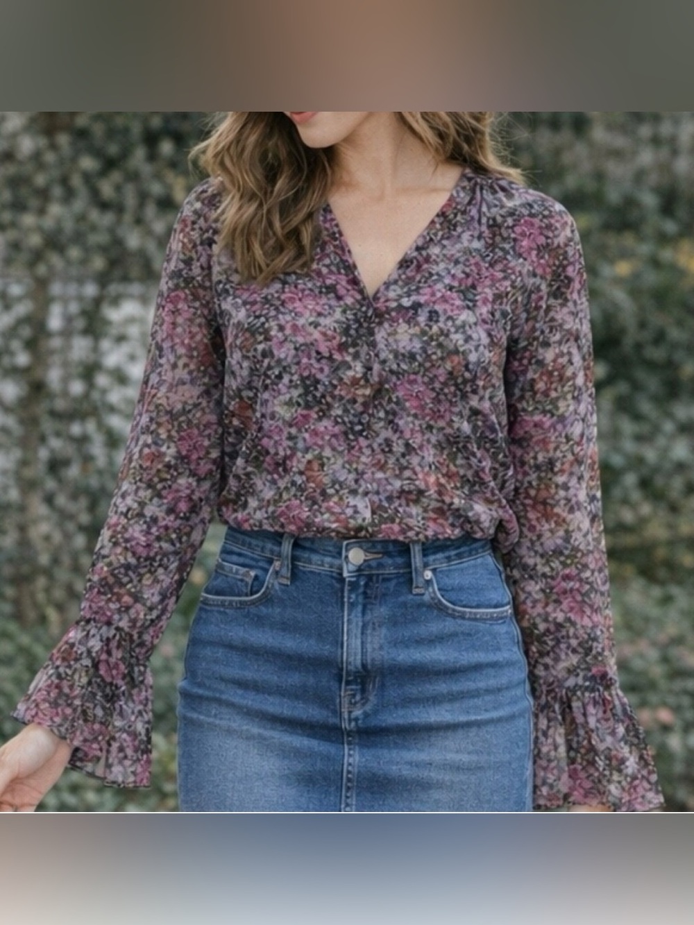 Paige Abriana Long Sleeve Silk Blouse Women's Size Medium Floral Purple